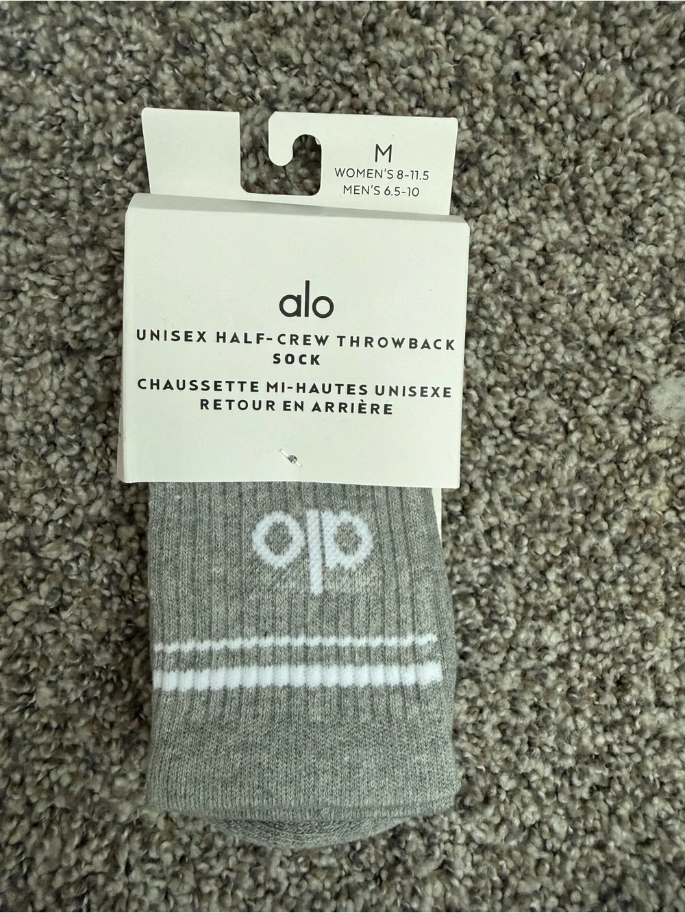 ALO Yoga Gray & White Unisex Half-Crew Throwback Sock